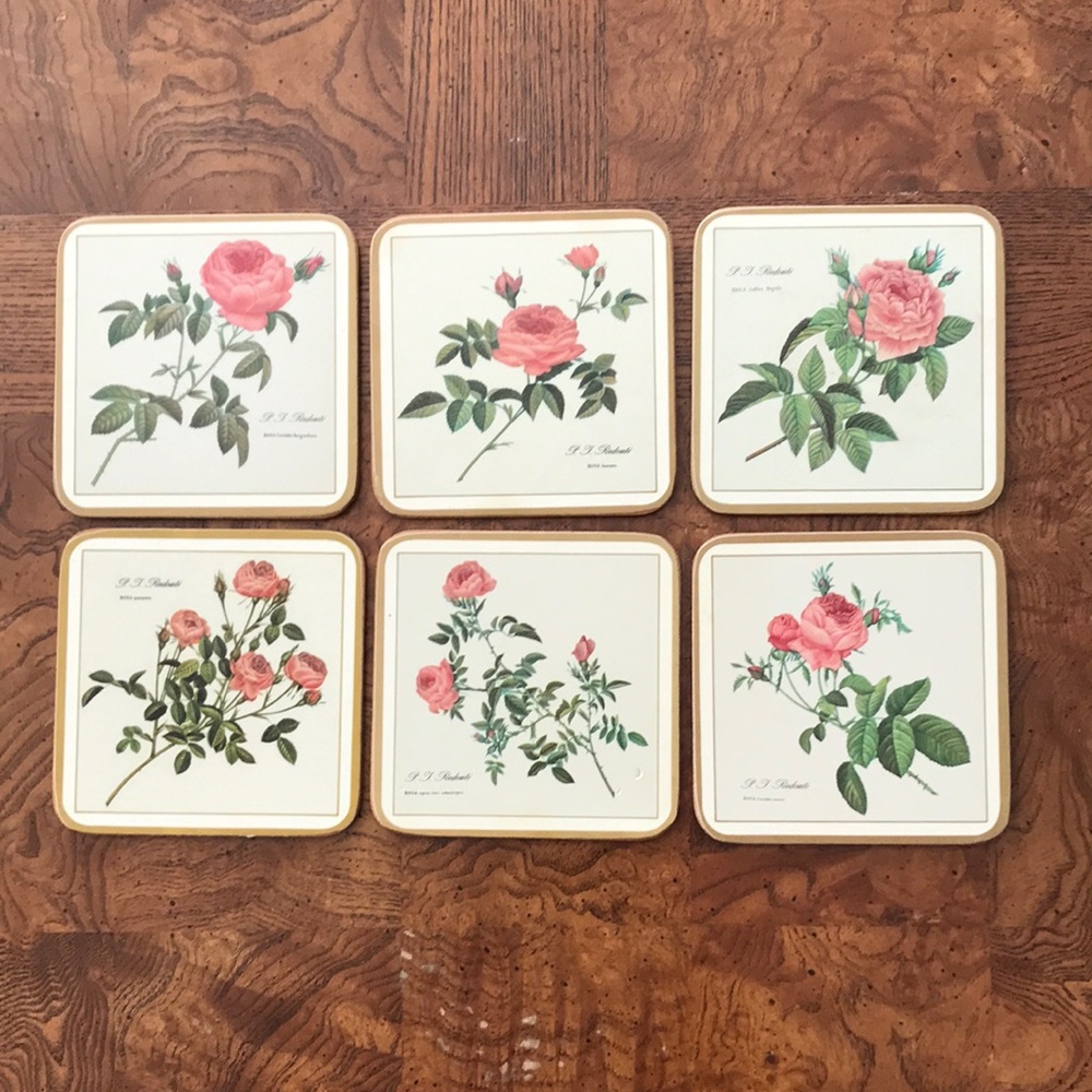 🌻5/$20🌻Vintage "Redoute Rose" Pimpernel Coasters Set of 6 Made In England